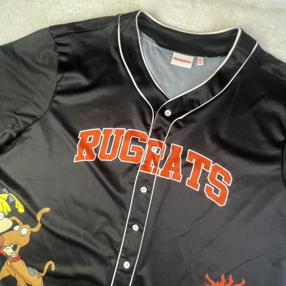Nickelodeon Rugrats Shirt Mens 5XL Black Baseball Button Up Cartoon Graphic